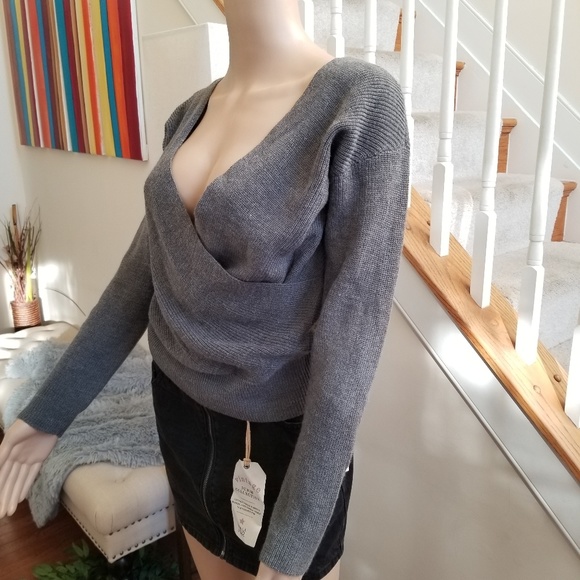 Bar III Surplice Sweater Heather Grey - Picture 2 of 10